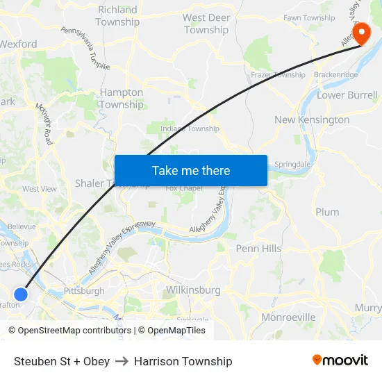 Steuben St + Obey to Harrison Township map