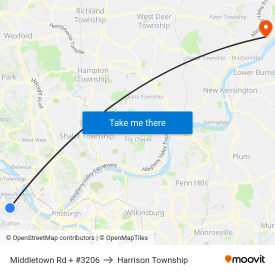 Middletown Rd + #3206 to Harrison Township map