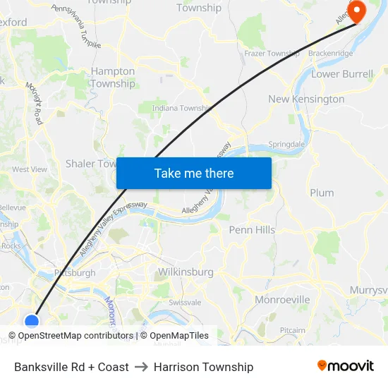 Banksville Rd + Coast to Harrison Township map