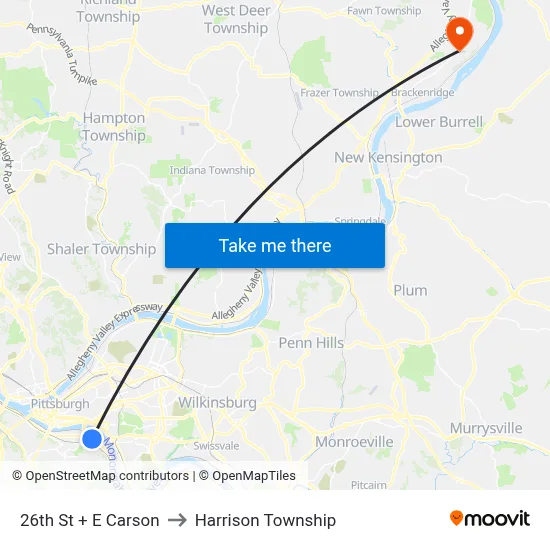 26th St + E Carson to Harrison Township map