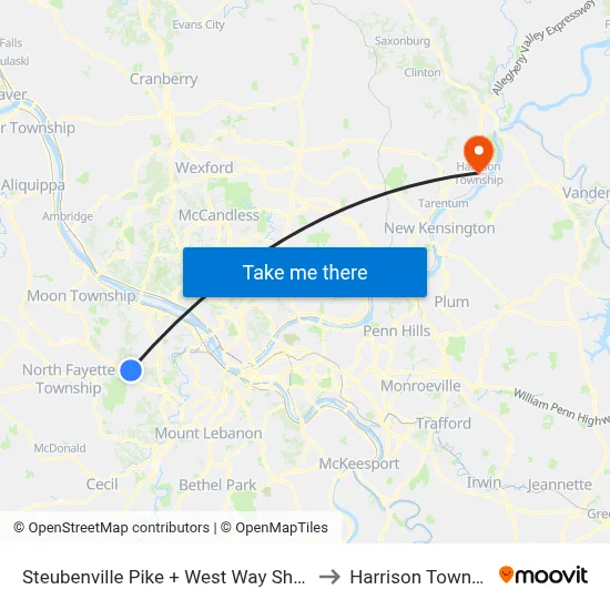 Steubenville Pike + West Way Shoppes to Harrison Township map