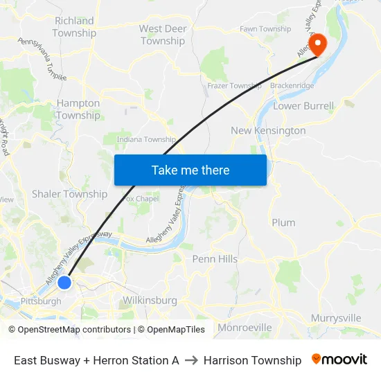 East Busway + Herron Station A to Harrison Township map
