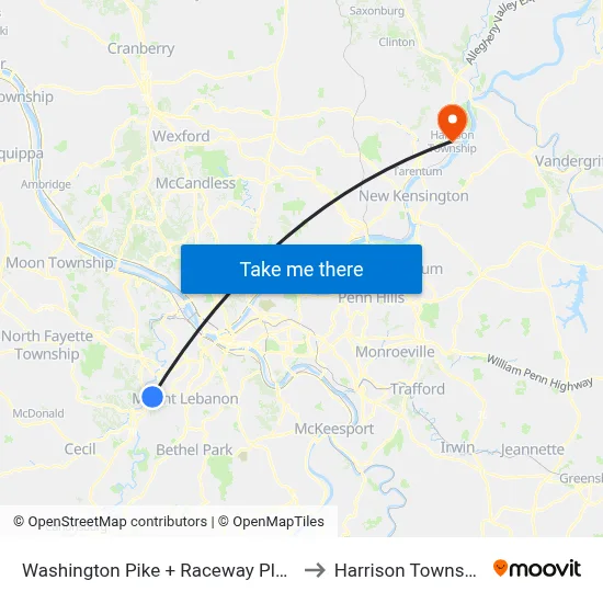 Washington Pike + Raceway Plaza to Harrison Township map