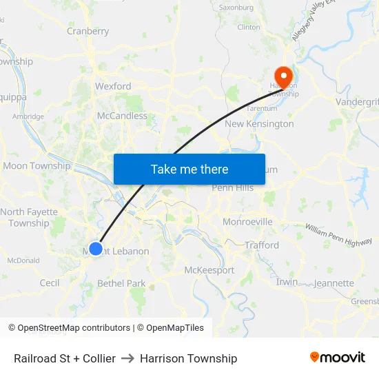 Railroad St + Collier to Harrison Township map