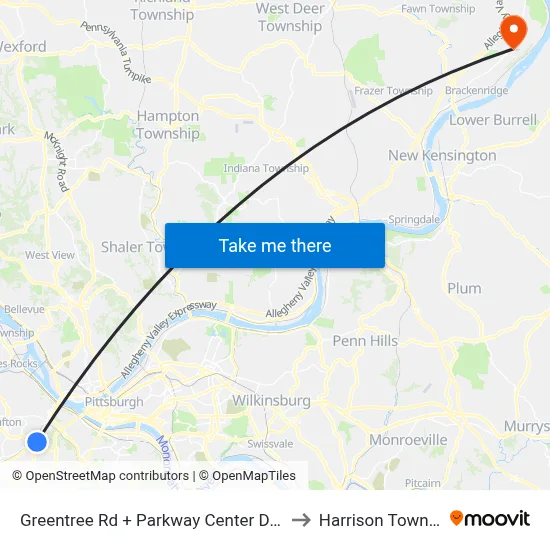 Greentree Rd + Parkway Center Dr South to Harrison Township map