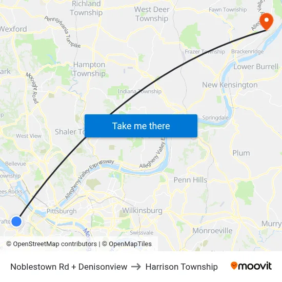 Noblestown Rd + Denisonview to Harrison Township map