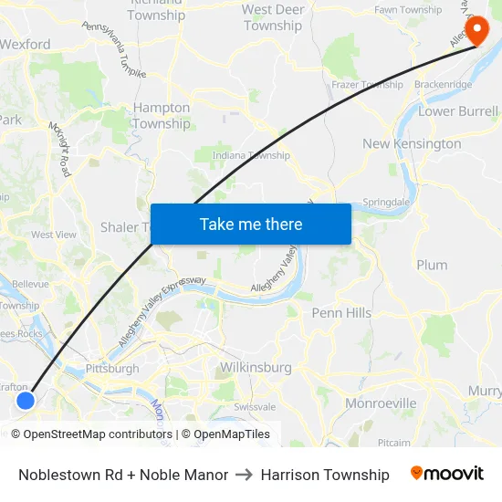 Noblestown Rd + Noble Manor to Harrison Township map