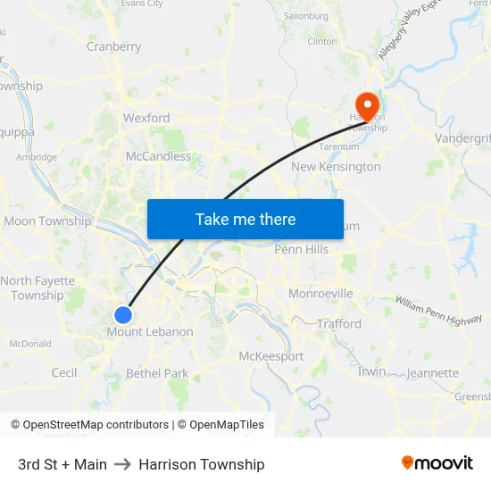 3rd St + Main to Harrison Township map