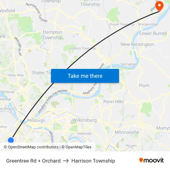 Greentree Rd + Orchard to Harrison Township map