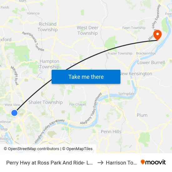 Perry Hwy at Ross Park And Ride- Lower Lot Shelter to Harrison Township map