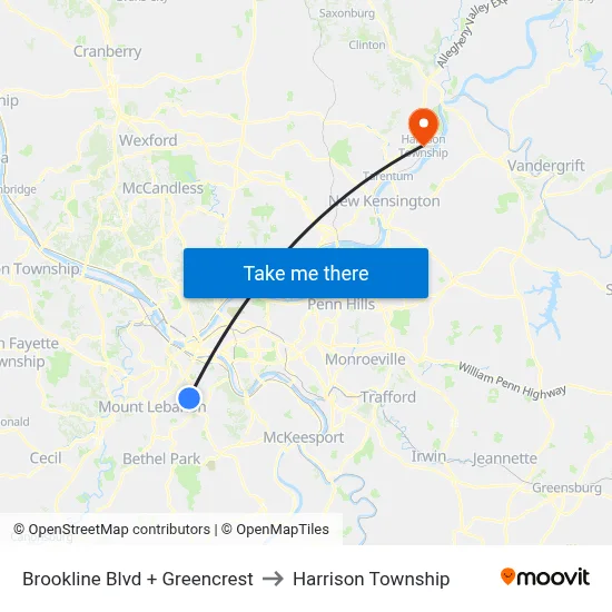 Brookline Blvd + Greencrest to Harrison Township map