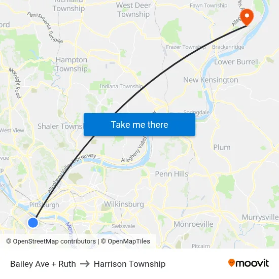 Bailey Ave + Ruth to Harrison Township map