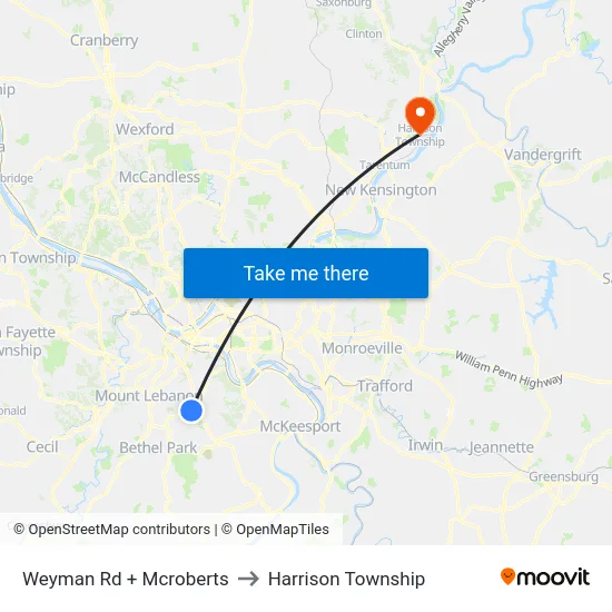 Weyman Rd + Mcroberts to Harrison Township map