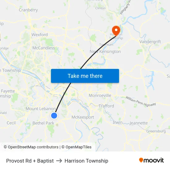 Provost Rd + Baptist to Harrison Township map