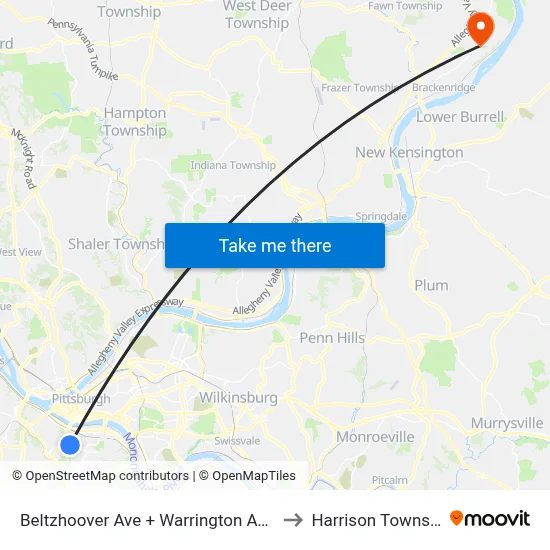 Beltzhoover Ave + Warrington Ave FS to Harrison Township map