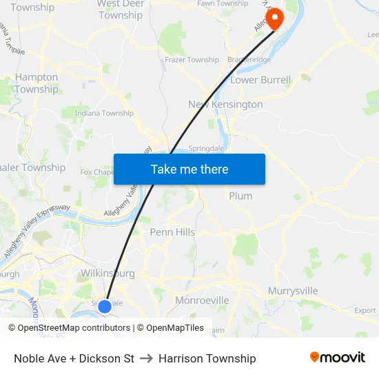 Noble Ave + Dickson St to Harrison Township map