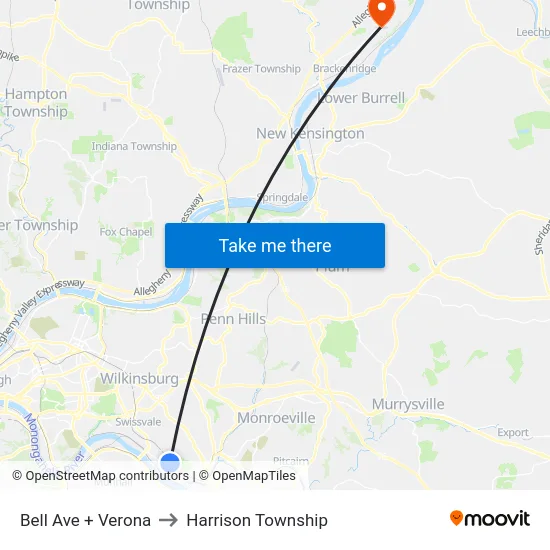 Bell Ave + Verona to Harrison Township map