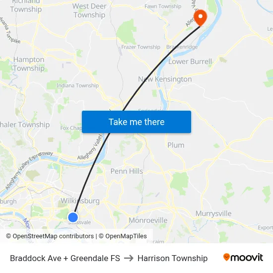 Braddock Ave + Greendale FS to Harrison Township map