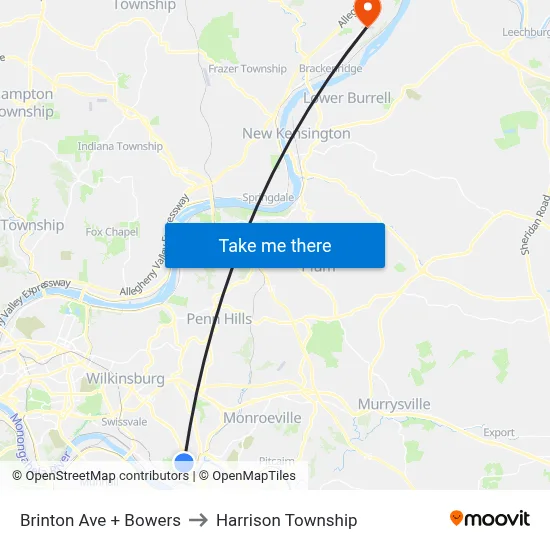 Brinton Ave + Bowers to Harrison Township map
