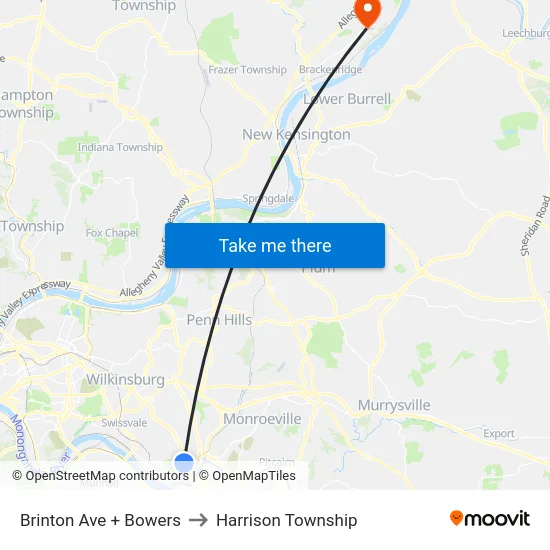 Brinton Ave + Bowers to Harrison Township map