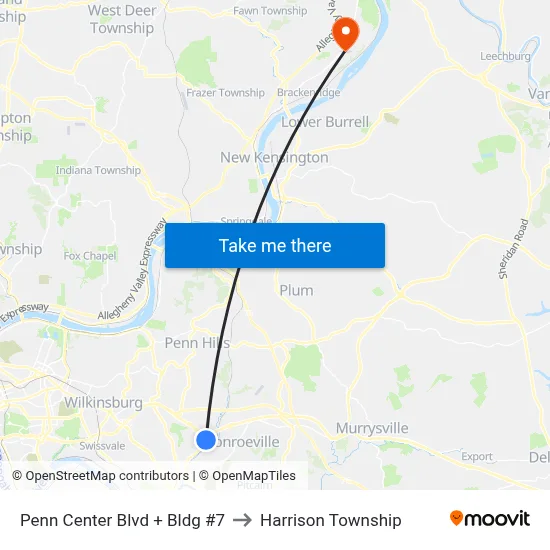 Penn Center Blvd + Bldg #7 to Harrison Township map