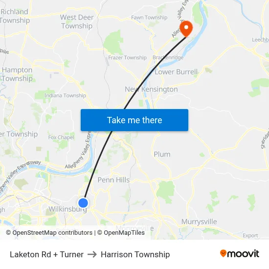 Laketon Rd + Turner to Harrison Township map