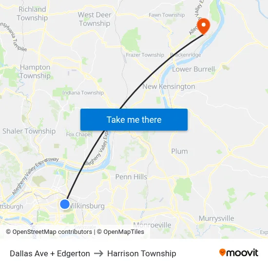 Dallas Ave + Edgerton to Harrison Township map