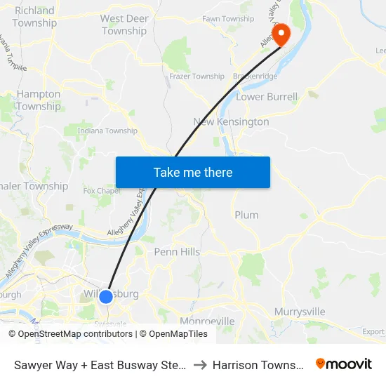 Sawyer Way + East Busway Steps to Harrison Township map