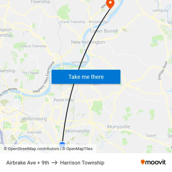 Airbrake Ave + 9th to Harrison Township map