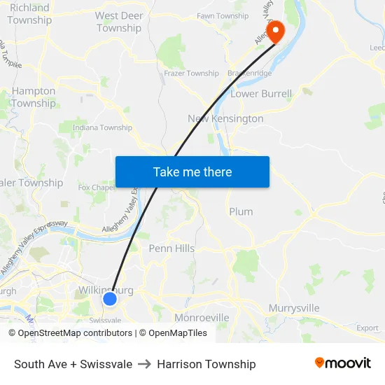 South Ave + Swissvale to Harrison Township map