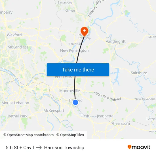 5th St + Cavit to Harrison Township map