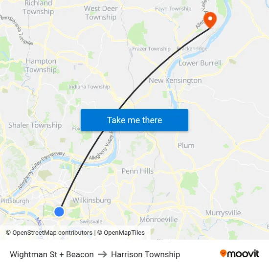 Wightman St + Beacon to Harrison Township map