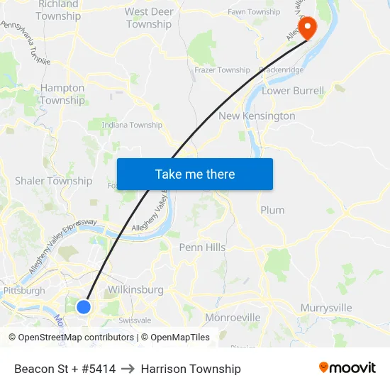 Beacon St + #5414 to Harrison Township map