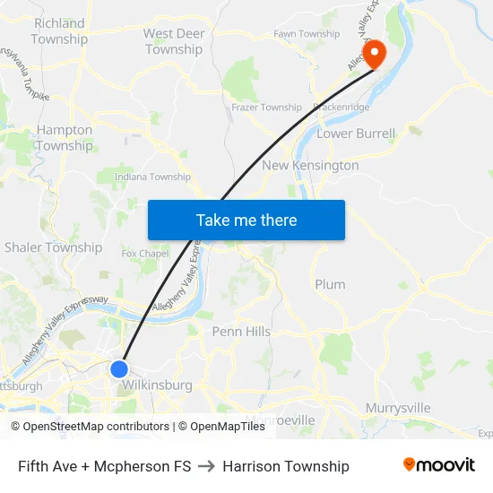 Fifth Ave + Mcpherson FS to Harrison Township map