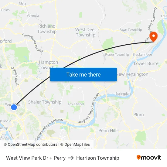 West View Park Dr + Perry to Harrison Township map