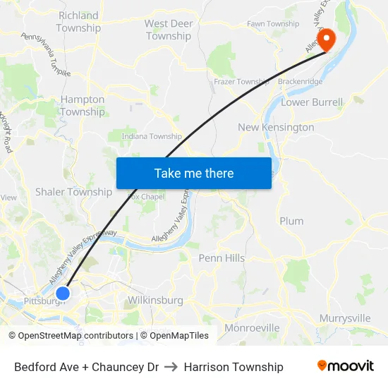 Bedford Ave + Chauncey Dr to Harrison Township map