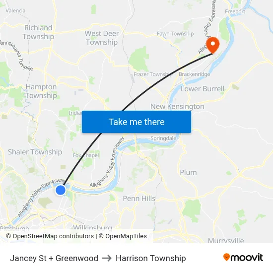 Jancey St + Greenwood to Harrison Township map