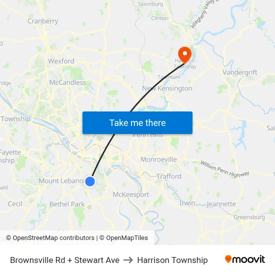 Brownsville Rd + Stewart Ave to Harrison Township map