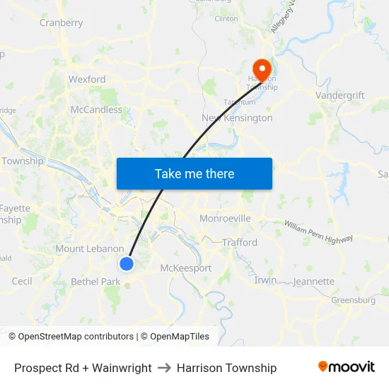 Prospect Rd + Wainwright to Harrison Township map