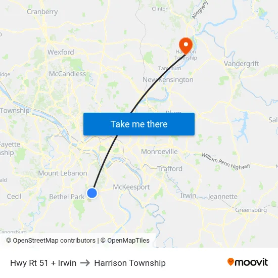 Hwy Rt 51 + Irwin to Harrison Township map