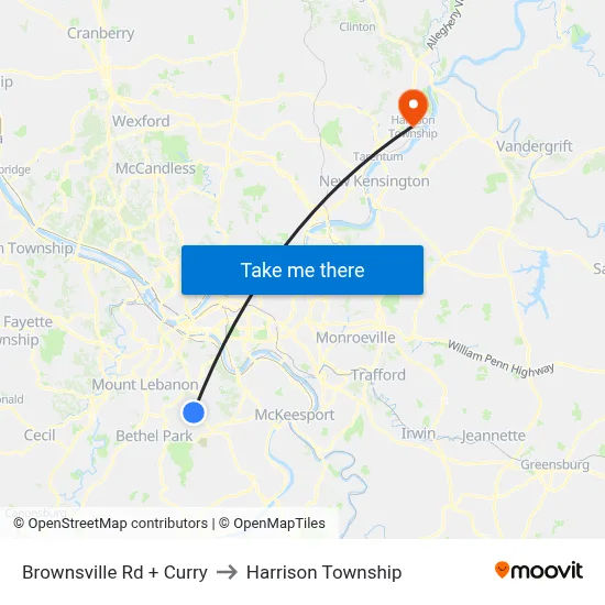 Brownsville Rd + Curry to Harrison Township map