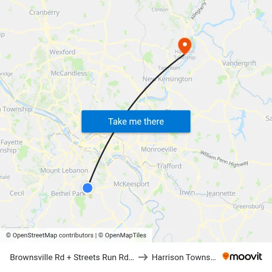 Brownsville Rd + Streets Run Rd FS to Harrison Township map
