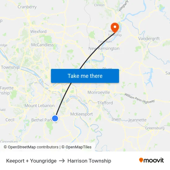 Keeport + Youngridge to Harrison Township map