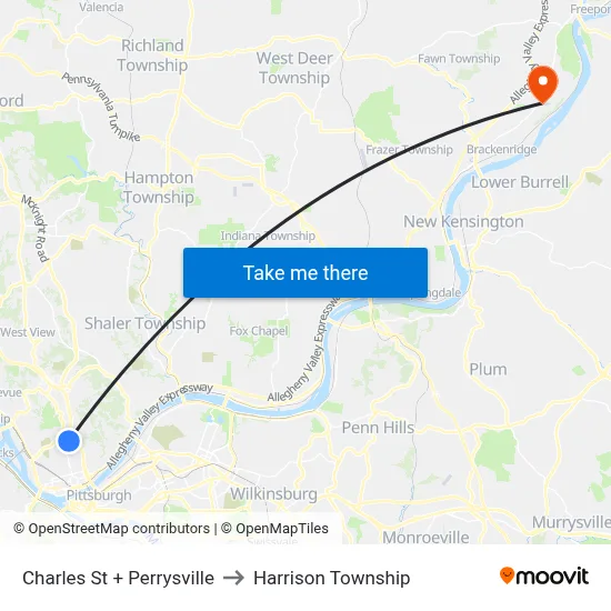 Charles St + Perrysville to Harrison Township map