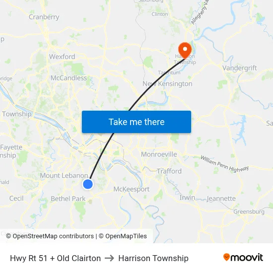 Hwy Rt 51 + Old Clairton to Harrison Township map