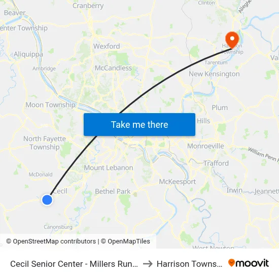 Cecil Senior Center - Millers Run Rd. to Harrison Township map