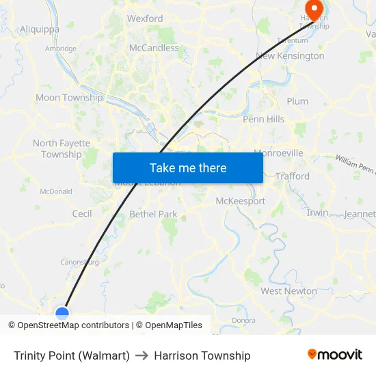 Trinity Point (Walmart) to Harrison Township map