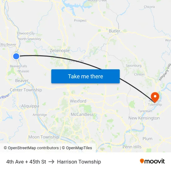 4th Ave + 45th St to Harrison Township map