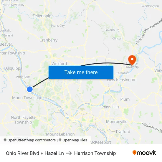 Ohio River Blvd + Hazel Ln to Harrison Township map