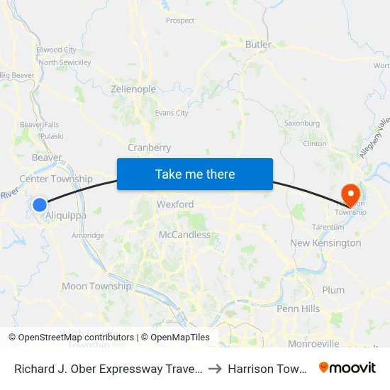 Richard J. Ober Expressway Travel Center to Harrison Township map